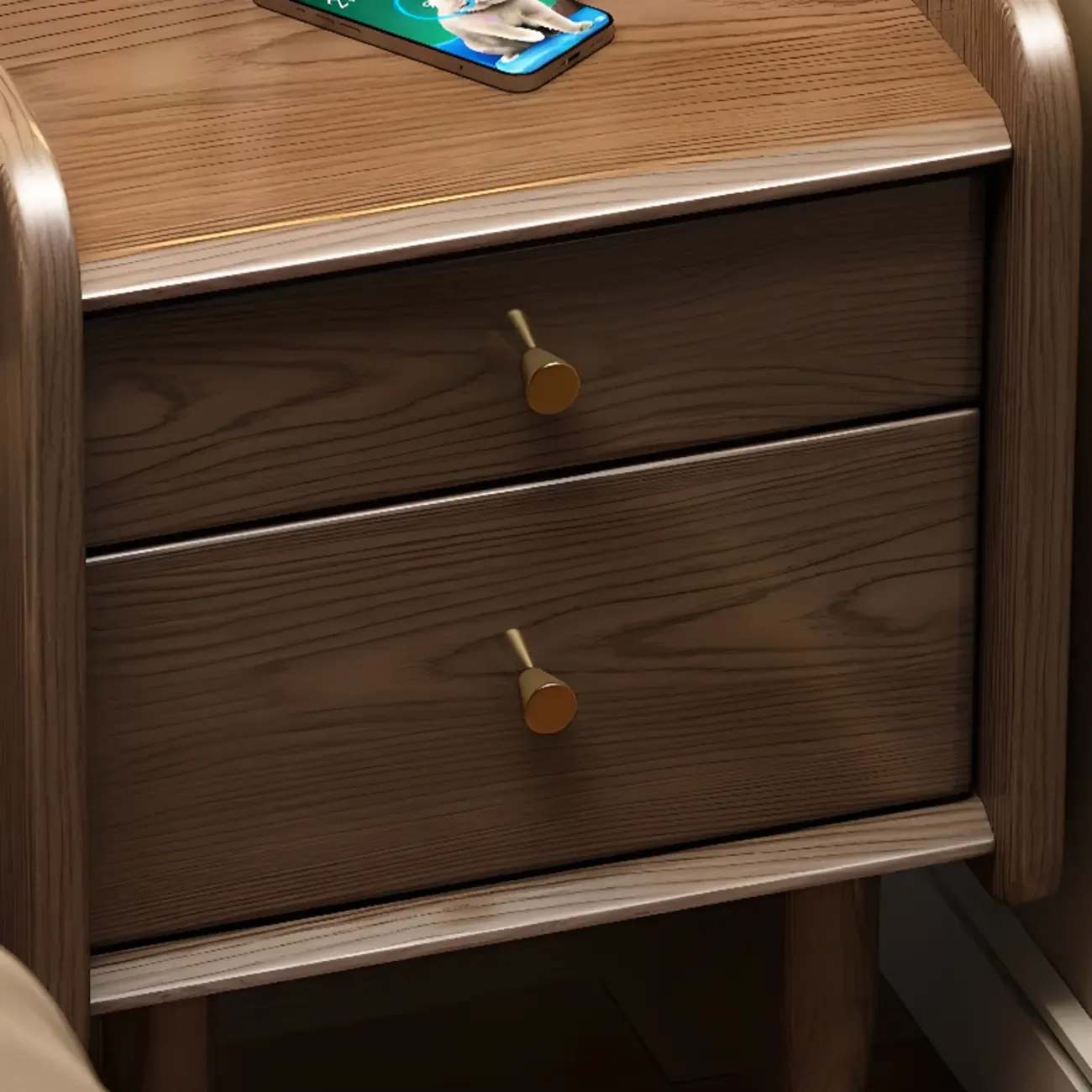 Tall Nut-Brown Wood Beside Nightstand with Drawers
