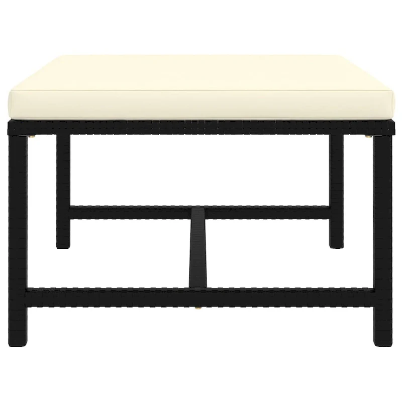 Reno Outdoor Sectional Footrest Ottoman, Black Rattan, Ivory Polyester