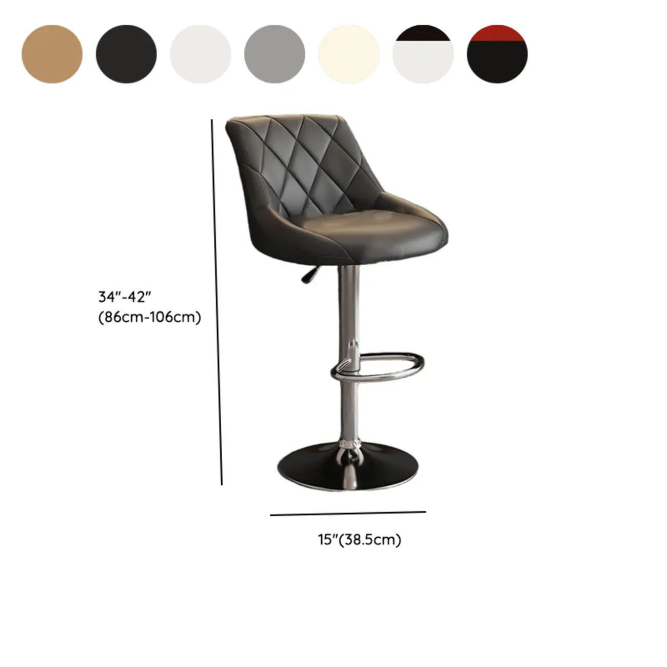 Diamond Tufted Swivel Bar Stool Adjustable Black Red PU Leather