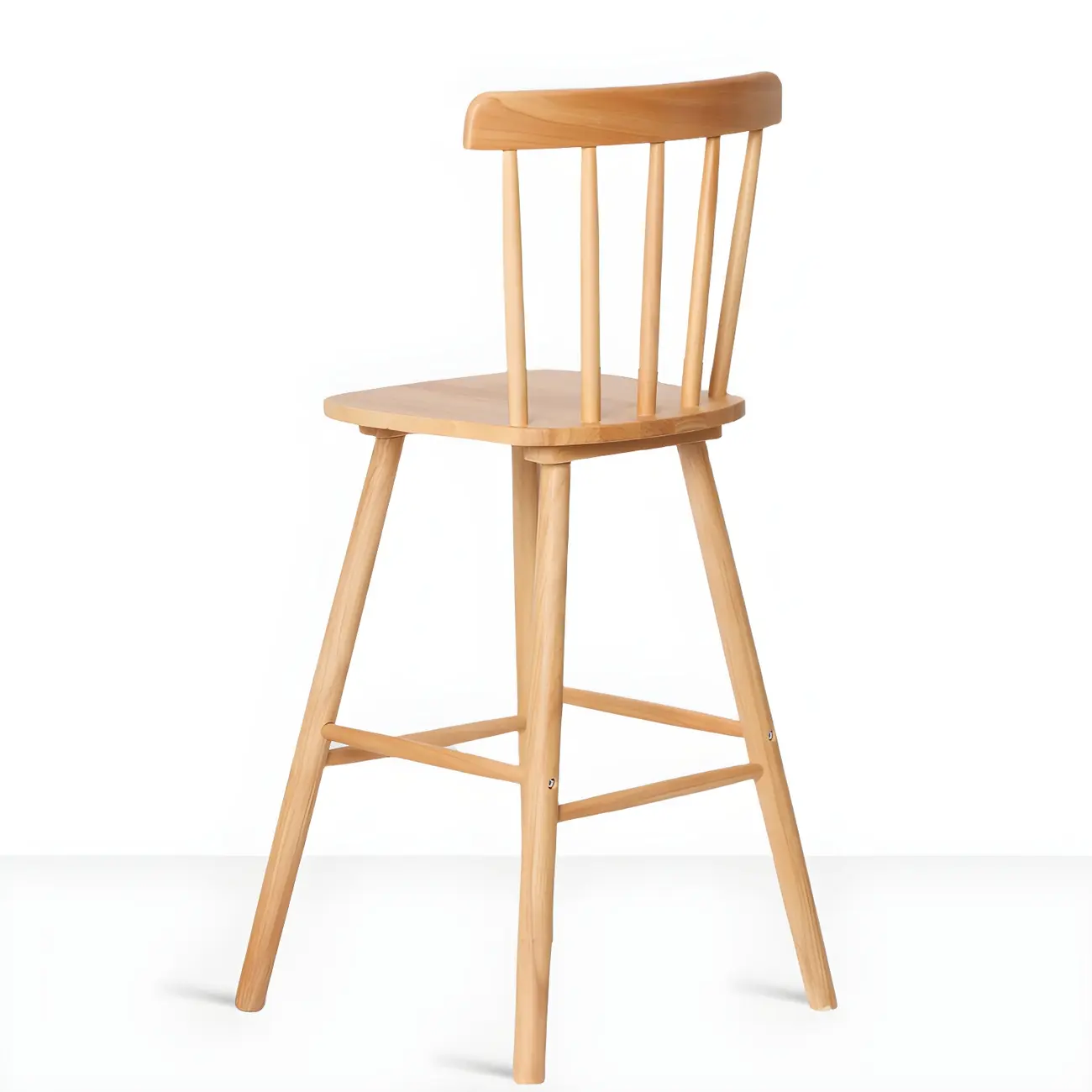Traditional Wooden Low Back Bar Stool with Cushioned Seat