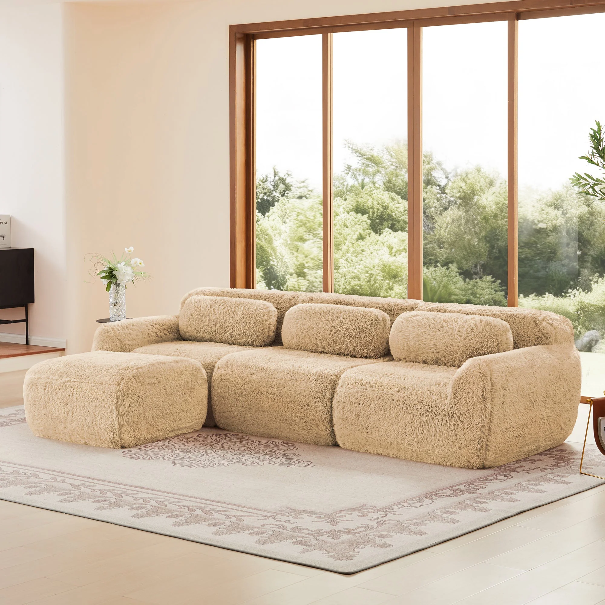 Soft And Fluffy Plush Boneless Modular Sofa with Ottoman