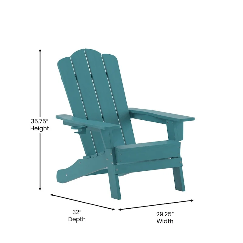 Set of 2 Commercial All-Weather Adirondack Chairs with Cupholders