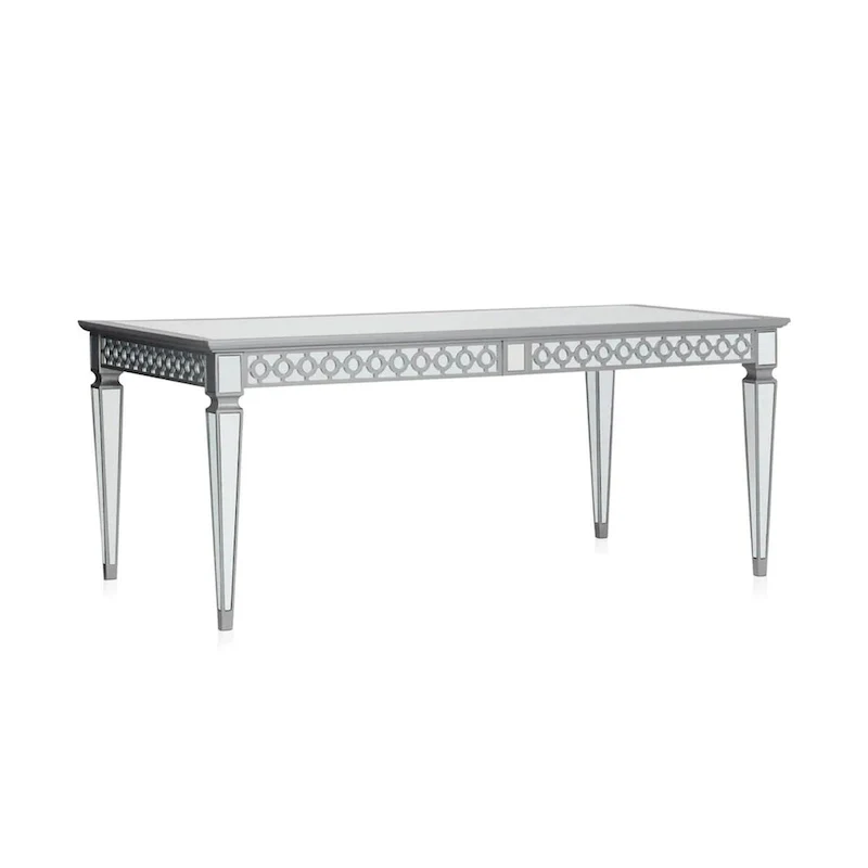 Ada 72-90 Inch Dining Table, Extendable Rectangular Top, Mirrored, Silver