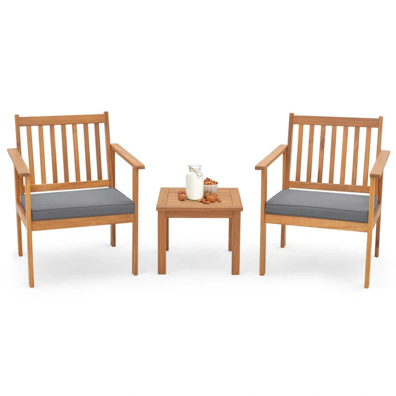 Costway 3 PCS Patio Wood Furniture Set Acacia Wood Chairs & Coffee - See Details