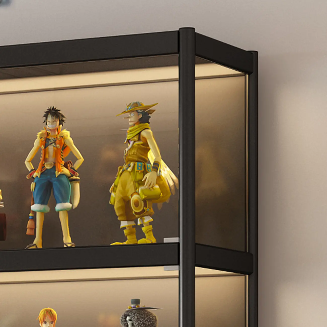 Adjustable Black Metal Shelf Glass Display Cabinet