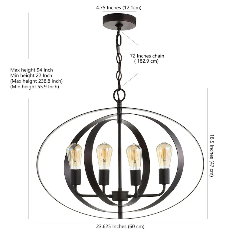 SAFAVIEH Lighting Spaska Adjustable 4-Light Led Brass Pendant - 23.6 x23.6 x22-94  - Dark Grey - 24Wx24Dx94H
