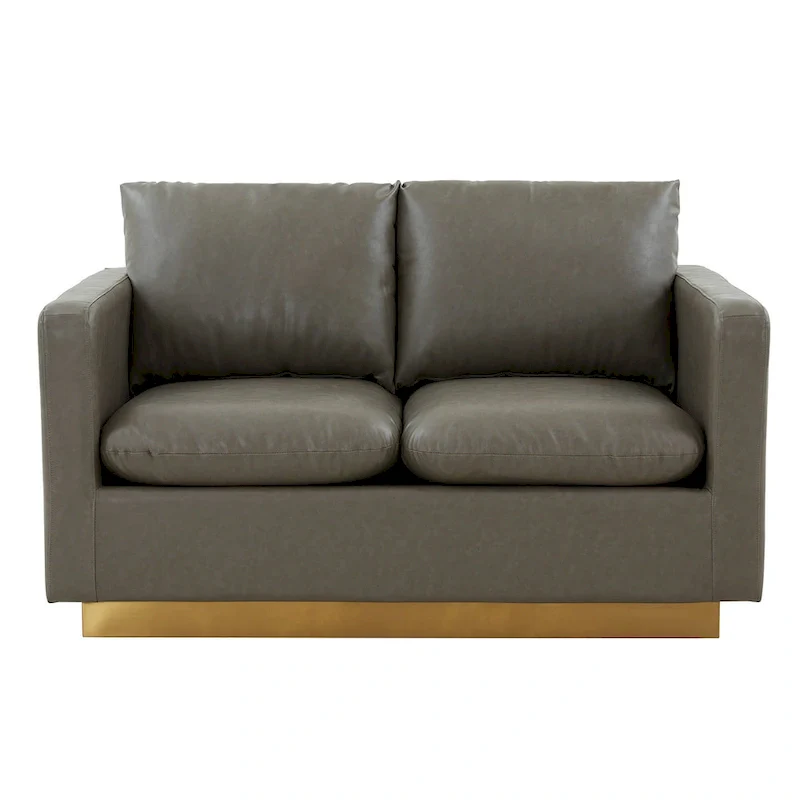 LeisureMod Nervo Modern Leather Loveseat With Gold Base & Cushions - 55.9