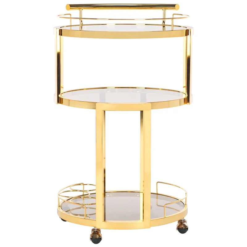 SAFAVIEH Sueann 3 Tier Round Bar Cart-Gold / Tea - 22.1 x 19.7 x 34.3 - 22Wx20Dx34H