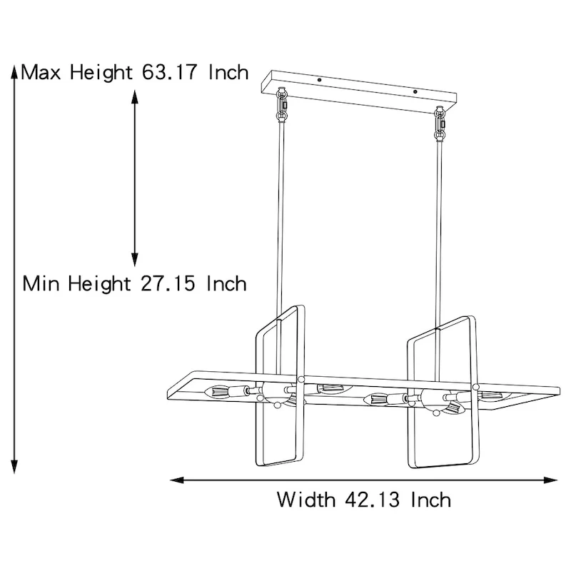 Modern 6 - Light Kitchen Island Linear Pendant - 42.13 x16.73 x16.54