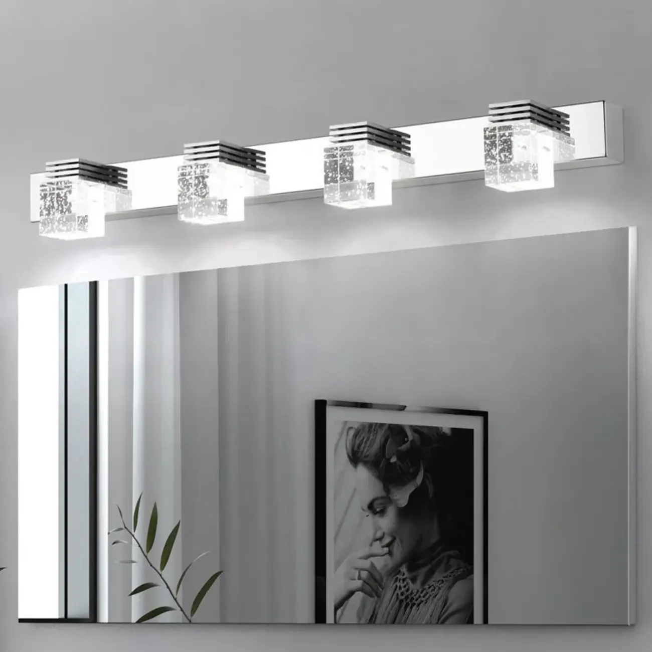 Rectangular Crystal Vanity Light Modern Silver LED for Bathroom