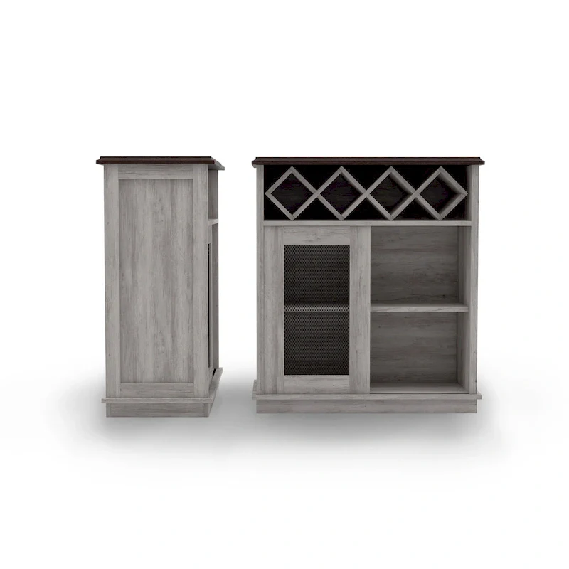 DH BASIC Farmhouse Four Shelf and Four Bottle Lattice-like Wine Buffet by Denhour