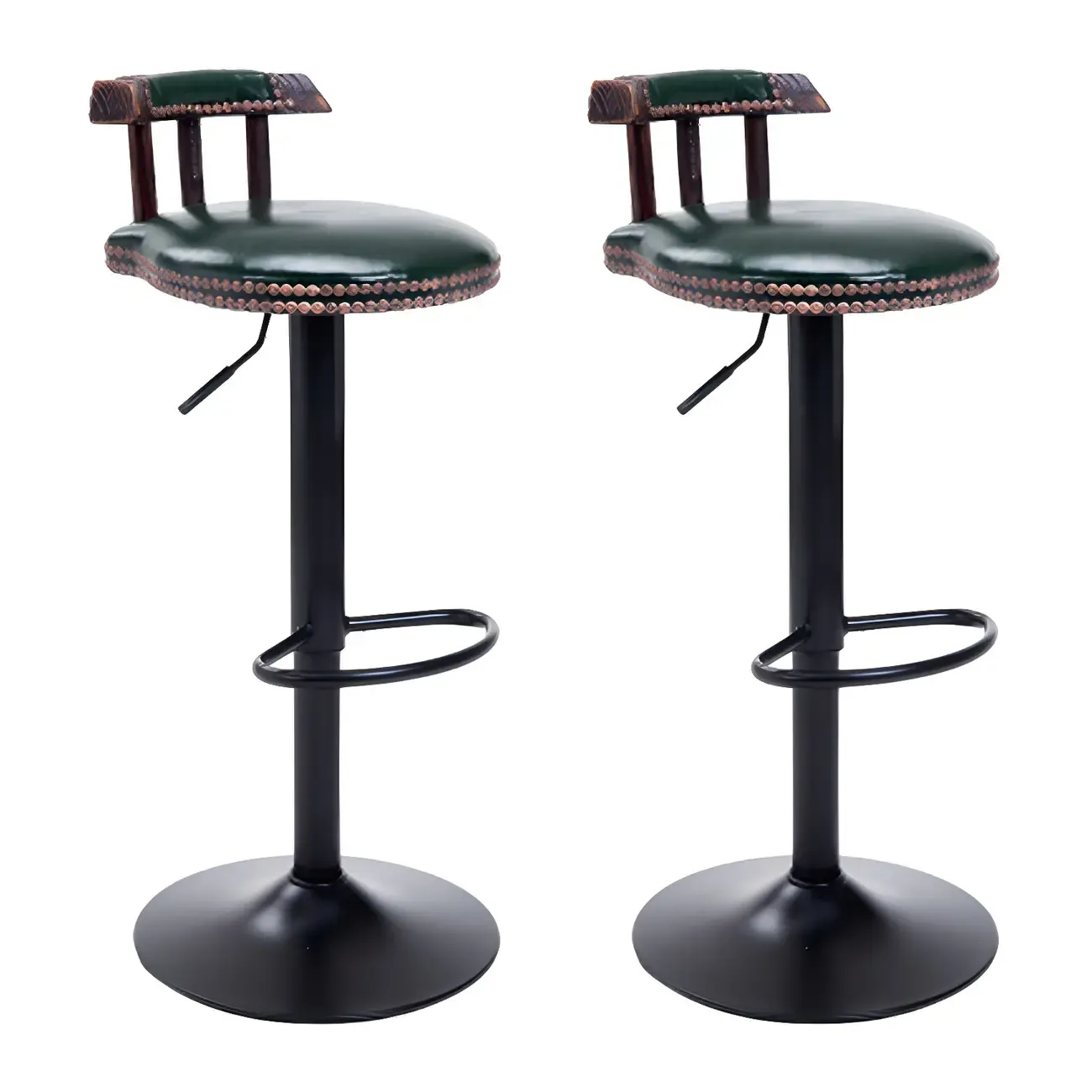 Industrial Round Leather Adjustable Bar Stools