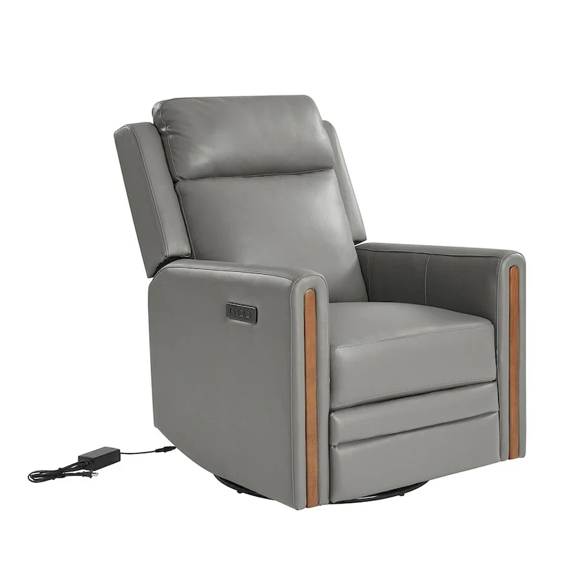 Jaime Modern Genuine Leather Rocking Swivel Power Recliner with Adjustable Headrest and Footrest by HULALA HOME