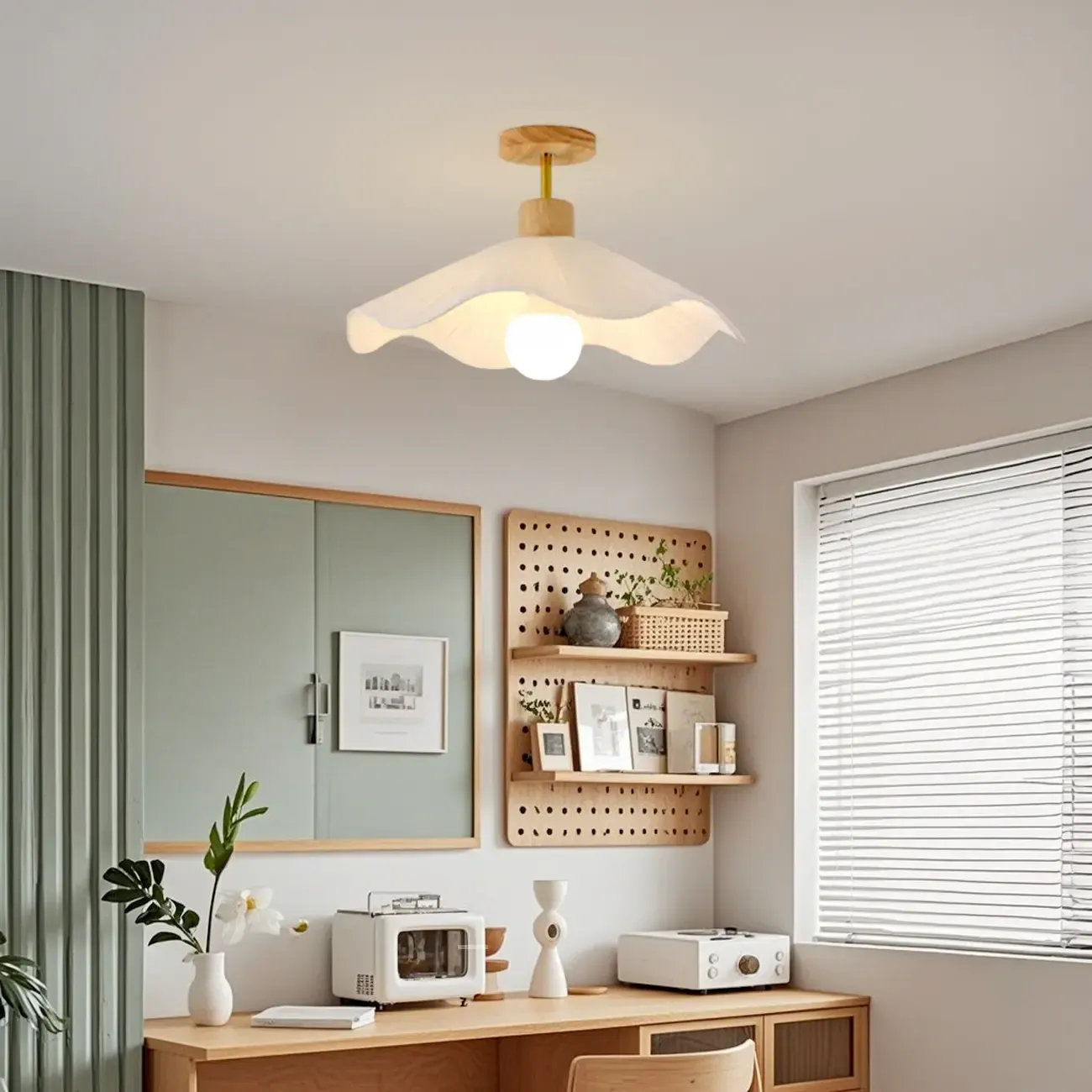 Modern Minimalistic Flush Ceiling Light with Fabric Shade