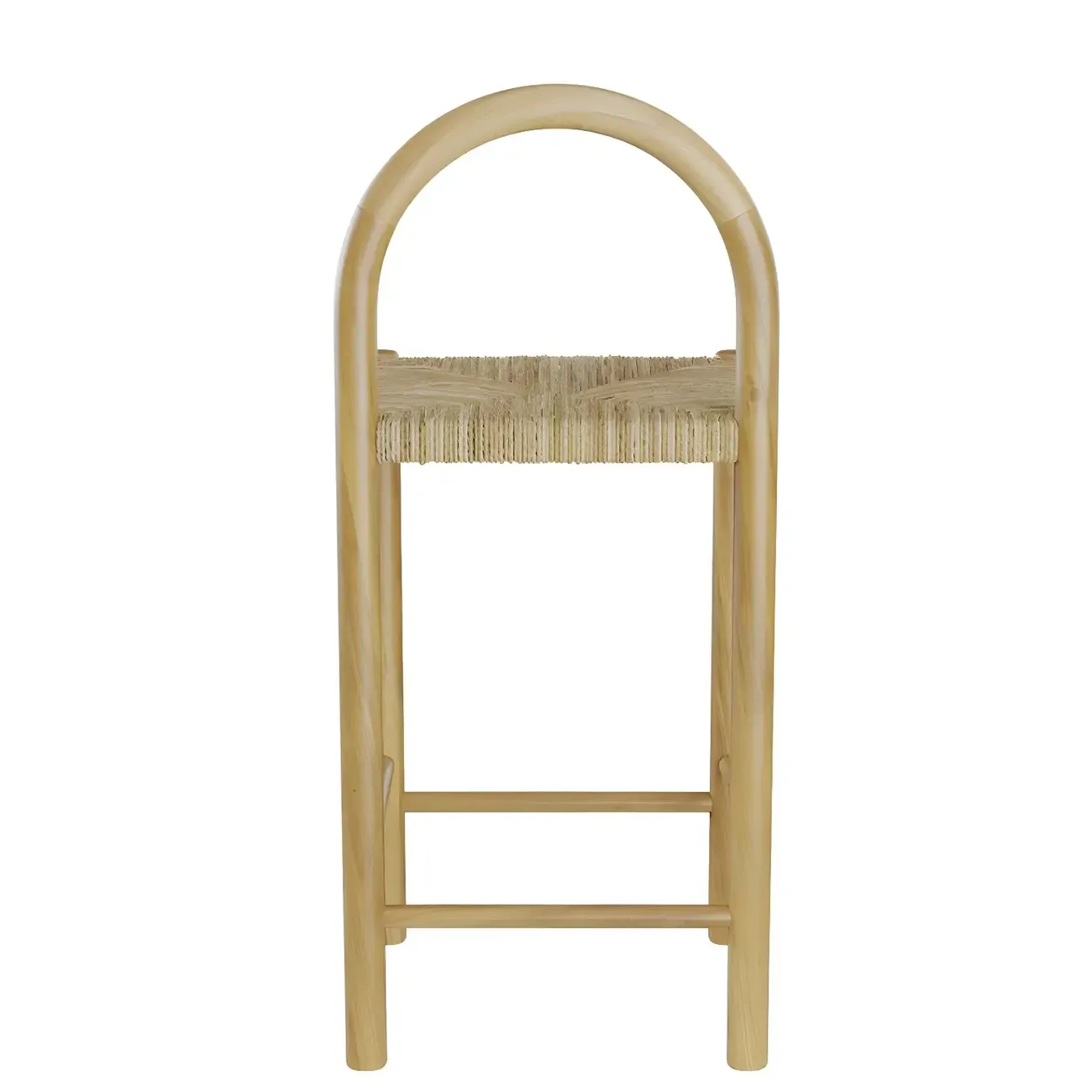 Rustic Wood Natural Rattan Bar Stool with Footrest