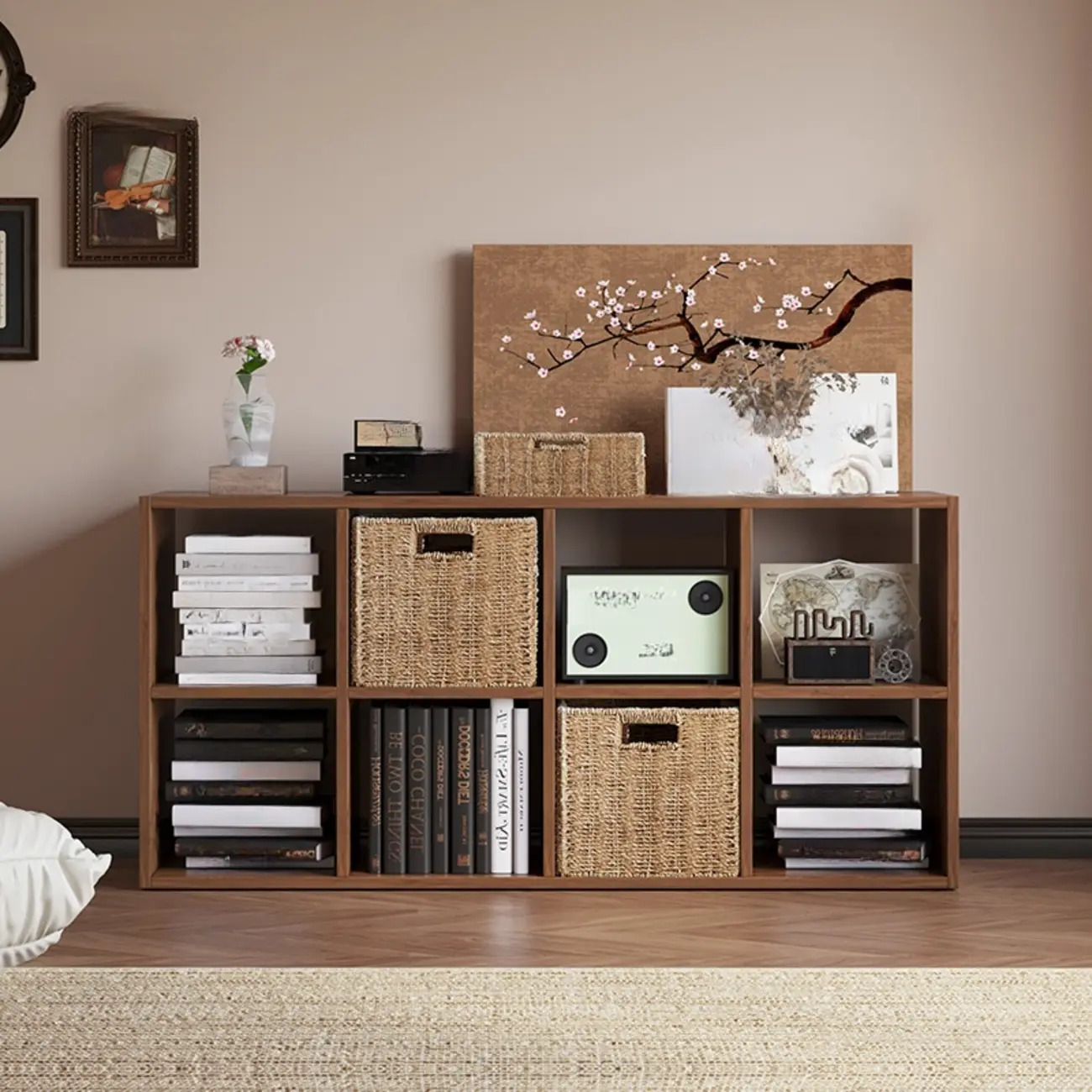 Classic Brown Cherry Wood Open Back Cube Bookcase