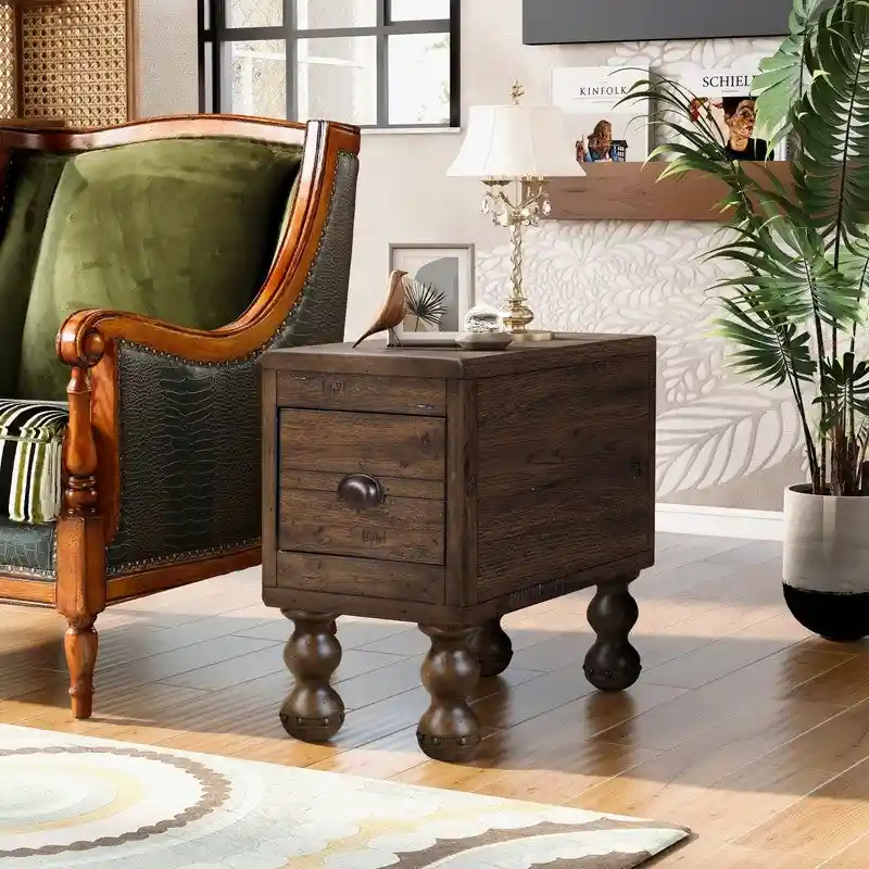 Solid Wood Rectangle End Table with Drawer