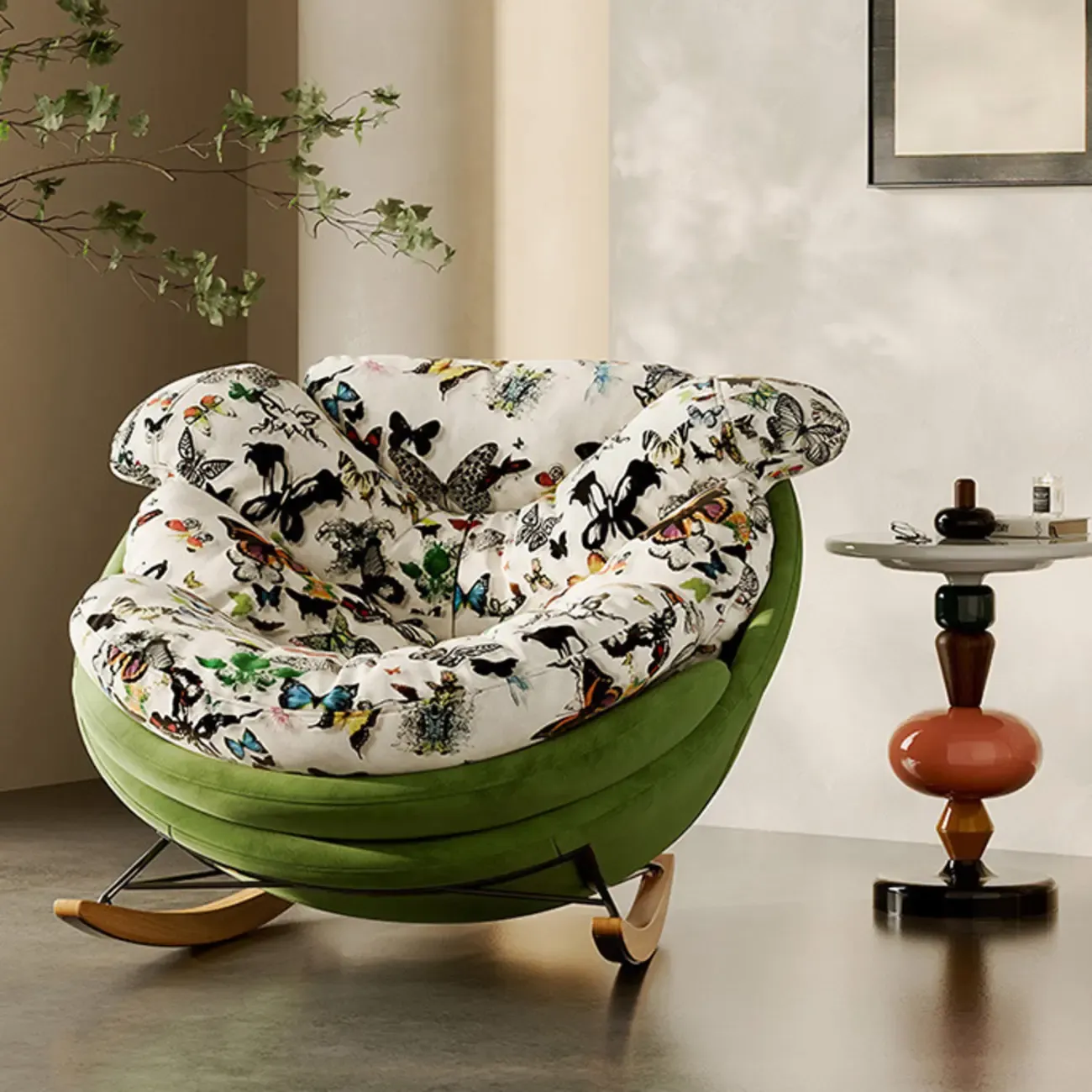 Modern Ergonomic Upholstered Rocking Chair Optional Ottoman