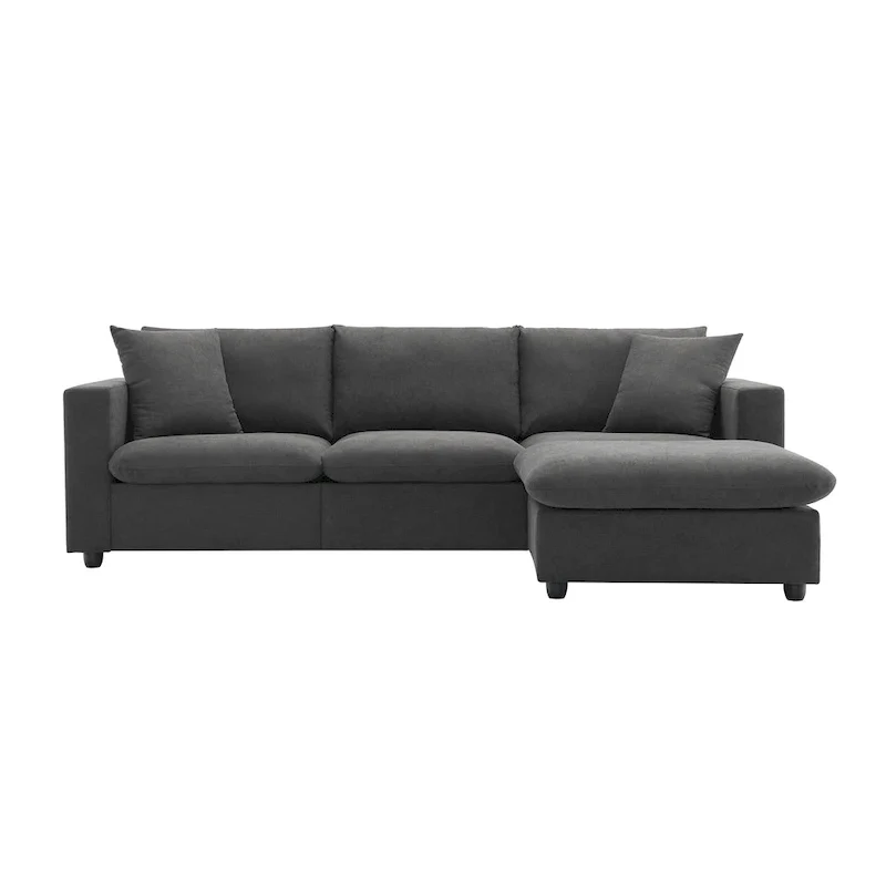 Modern 4-Seat L-Shaped Sectional Sofa, with 2 Free pillows, Convertible Ottoman