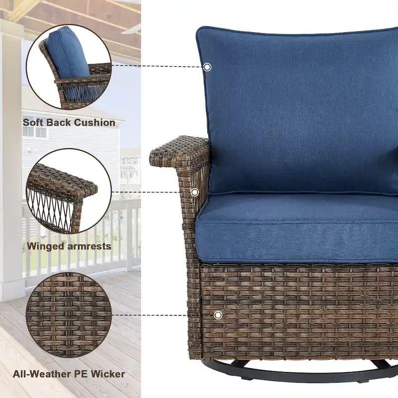 Gymojoy Patio Swivel Rocking Lounge Chair with Ottoman - Brown