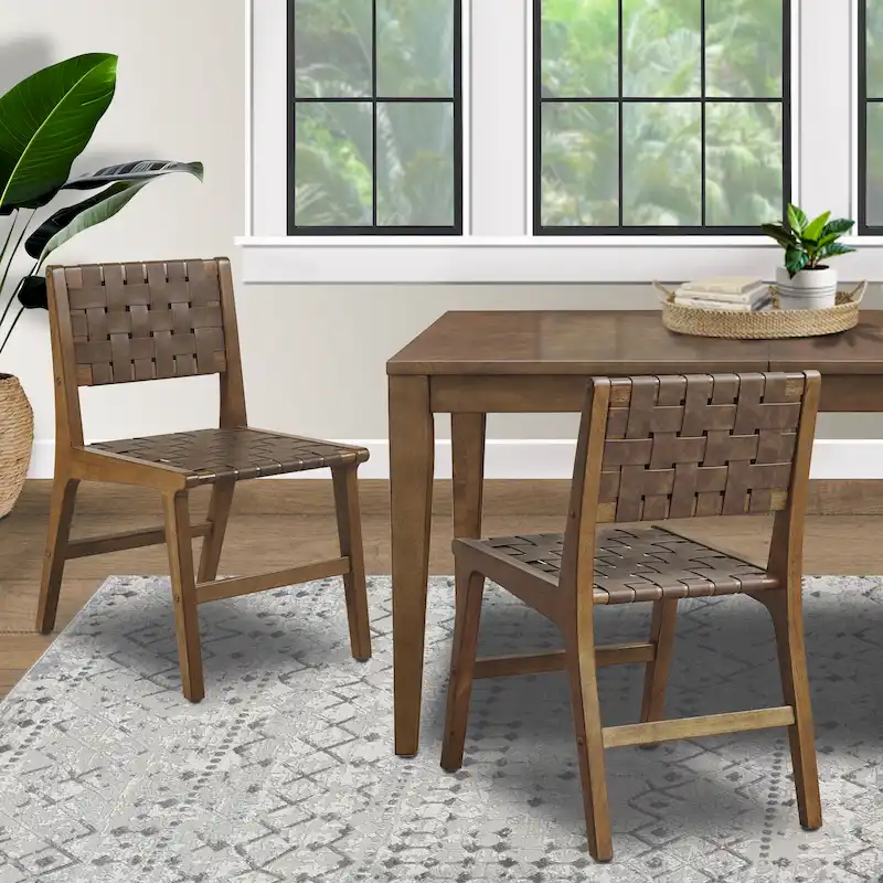 INK+IVY Oslo Faux Leather Woven Dining Chairs Set of 2
