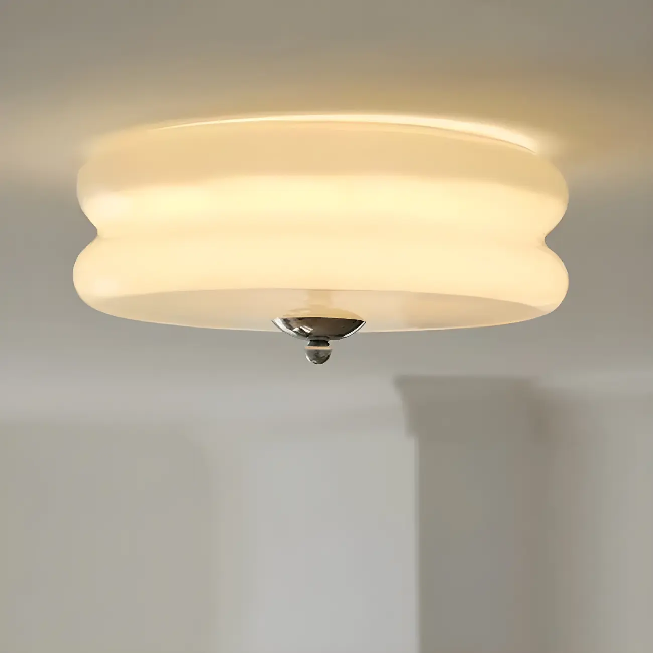 Modern Creamy Round Double-Tier Glass LED Flush Ceiling Light