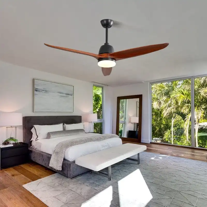 56 inch Wood Ceiling Fan Indoor w/Light and Remote Control 3 Wood Blades Bedroom - Blades Span 56 Inches
