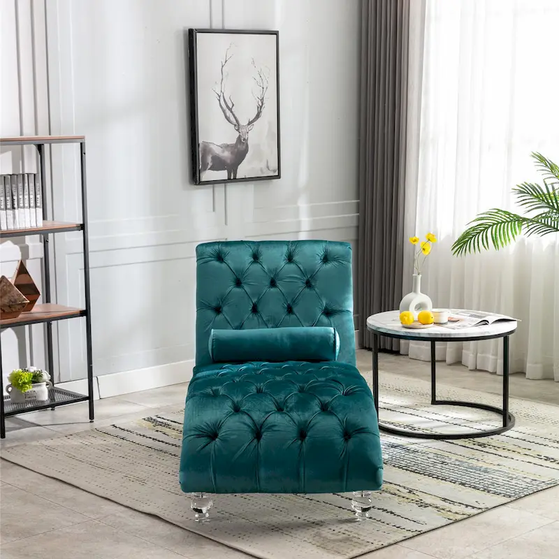 Velvet Tufted Chaise Lounge Accent Living Room Chair