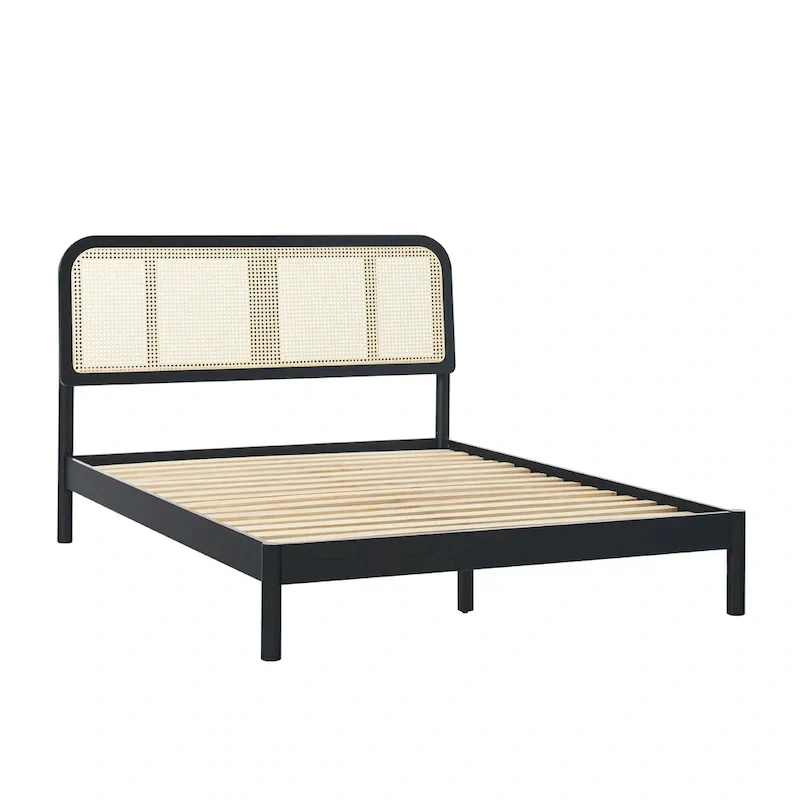 Middlebrook Designs Boho Curved Rattan Headboard Queen Bedframe