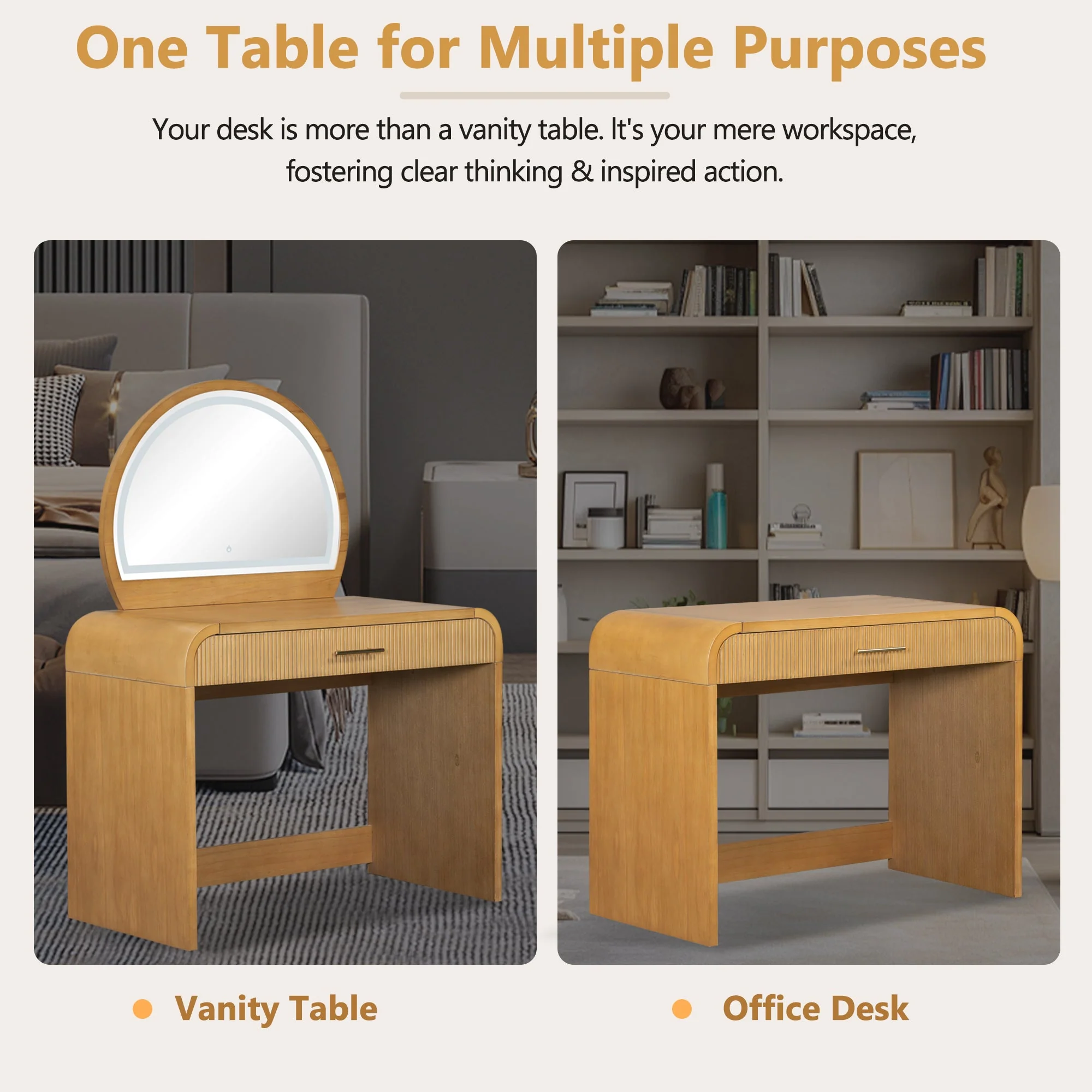 Walker Edison | Modern Reeded Curve Design Makeup Vanity Table