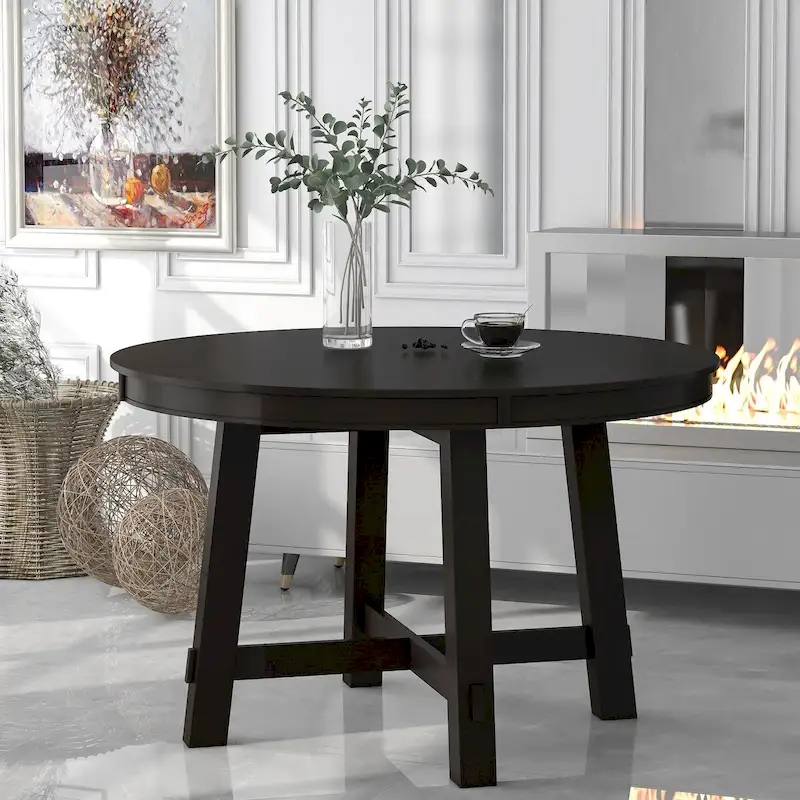 Round Extendable Wood Kitchen Dining Table with 16 Leaf