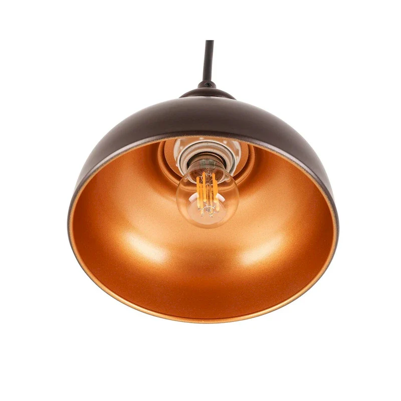 1-Light Black Hanging Pendant with Metal Dome Shaded