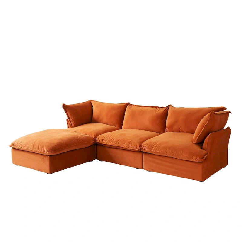 Cloud Sectional Sofa Down Feather Modular Couch L-shaped Velvet Wide Deep Seat Convertible Sofa.