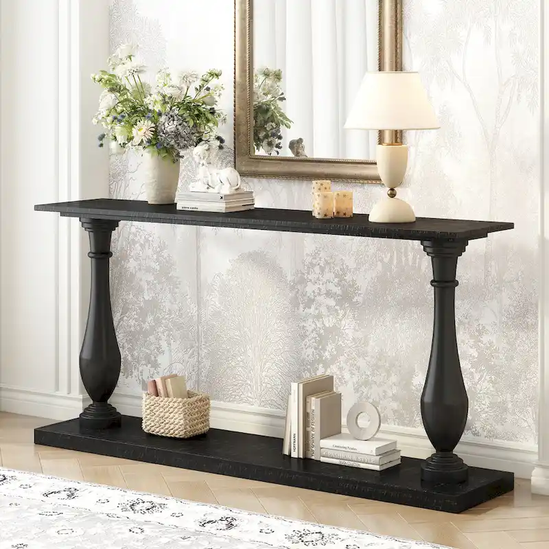 Vase-Leg Design Console Table Narrow Entryway Table Sofa Side Table with Bottom Shelf