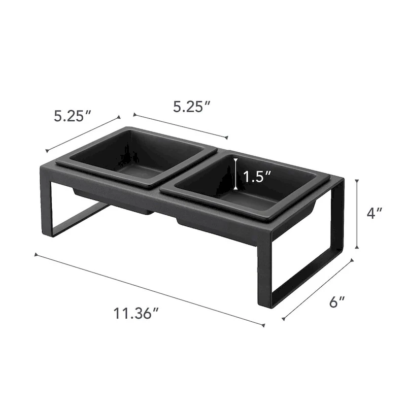 Yamazaki Home Pet Food Bowl - Two Styles, Steel and Ceramic, Tall, 1.25 cups, 300 milliliters per bowl