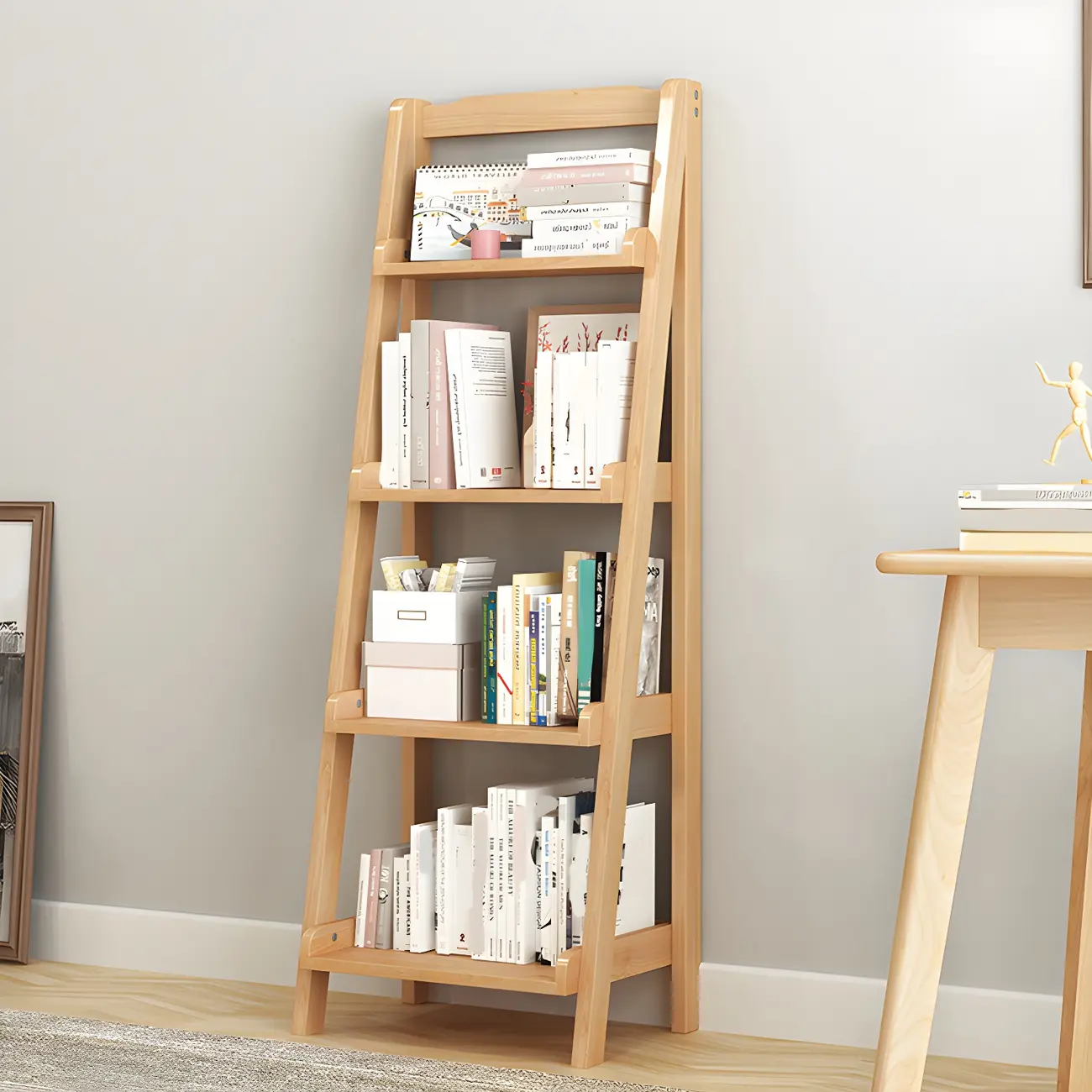 Minimalist Wooden Ladder Storage Bookcase in Walnut