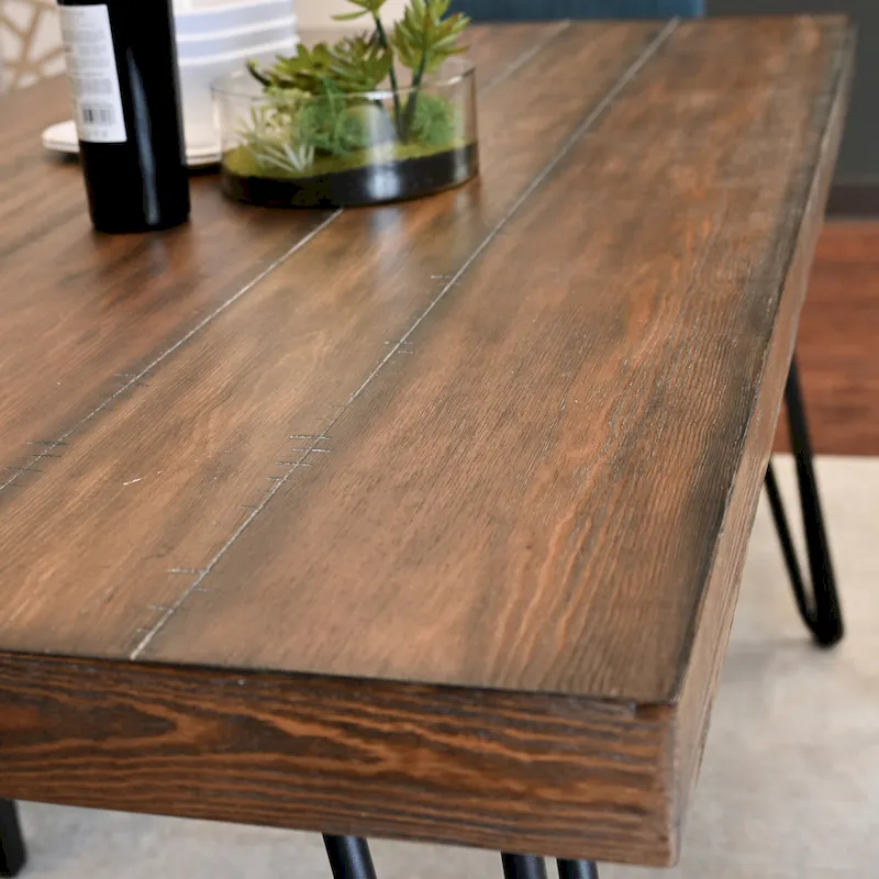 Industrial Style 6-Piece Dining Set with Rectangular Table, 4 Linen Upholstered Chairs and Bench