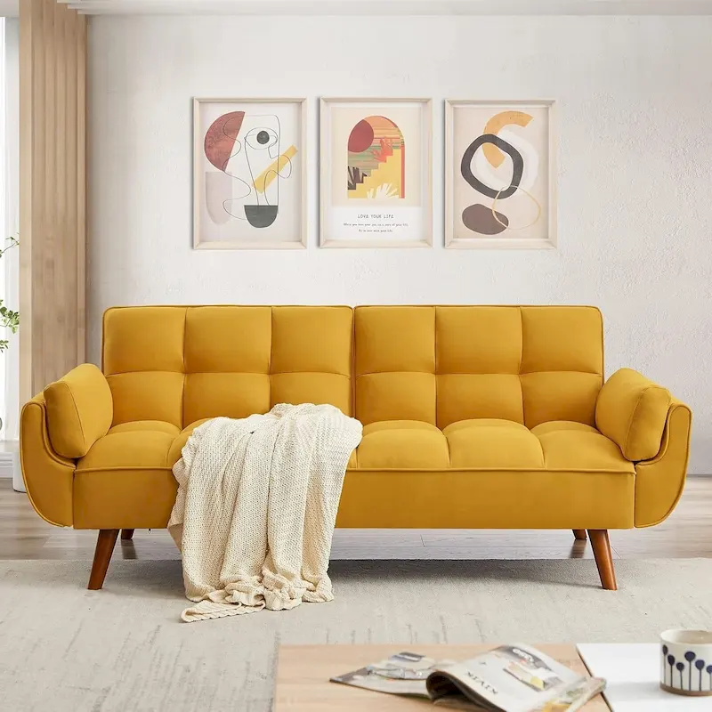 75.39 IN. Futon Sofa Bed, Convertible Upholstered Couch Sleeper with Reclining Sleeper Split Tufted Back