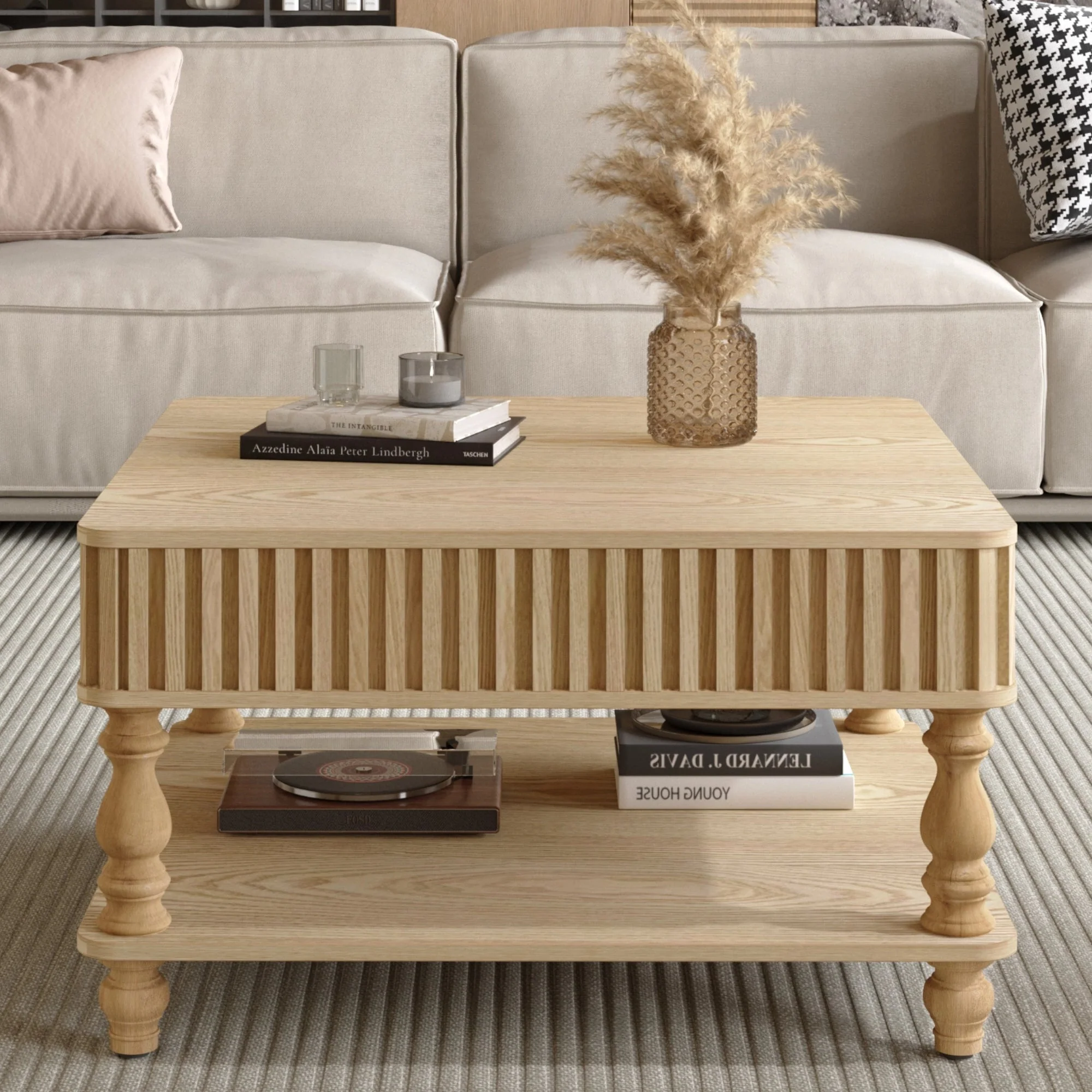 Walker Edison | Lift-Top Elevated Traditional Fluted Coffee Table
