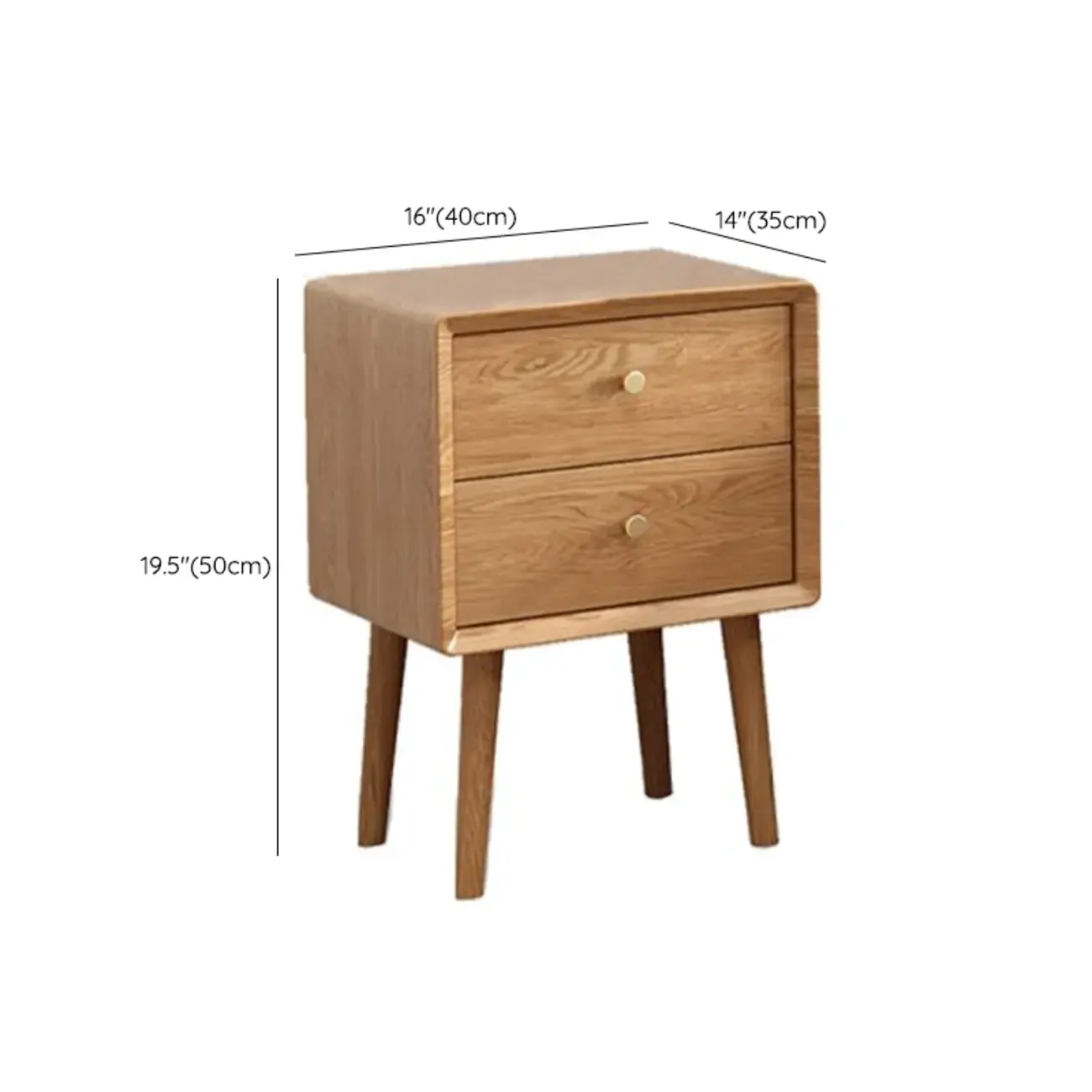 Traditional Natural Wood Nightstand with 2 Drawers