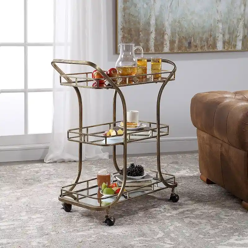 Uttermost Stassi Antiqued Gold Serving Cart