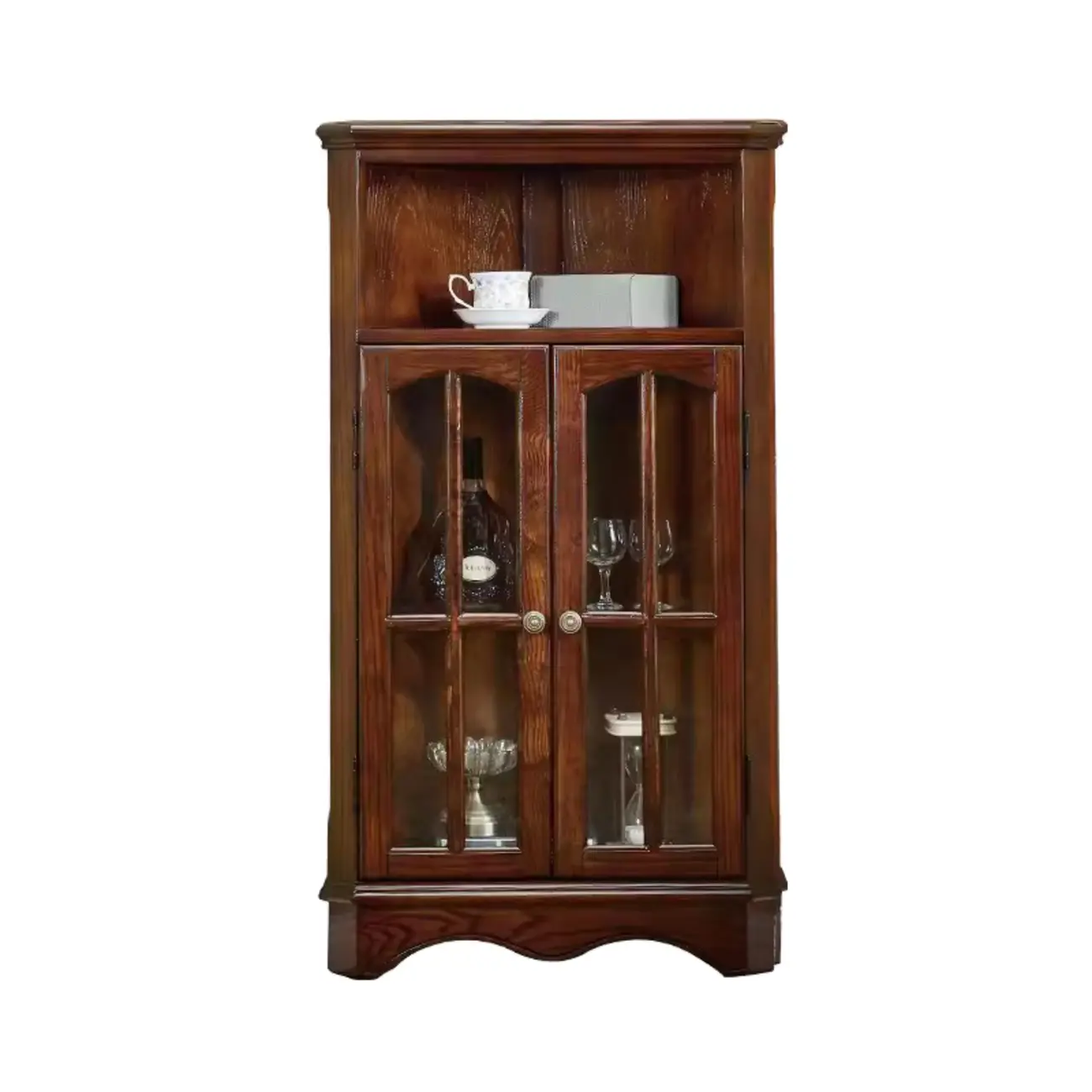 Classic Storage Corner Cabinet with Glass Doors & Shelf