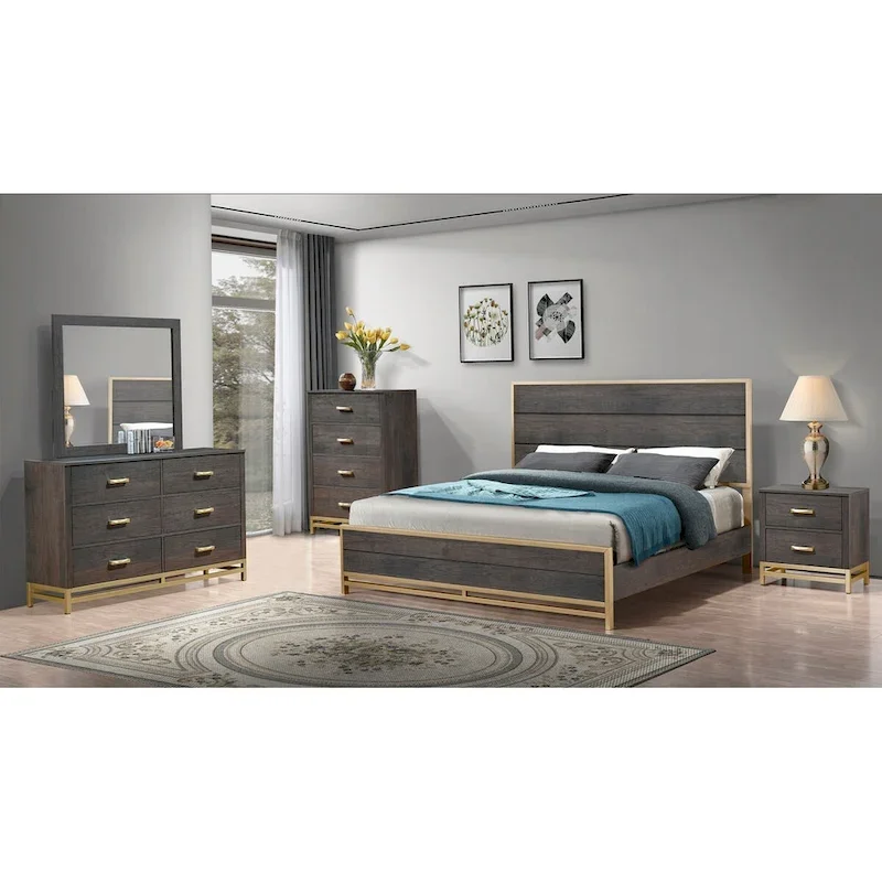 Wedro 6 Piece Dark Brown Rustic Panel Bedroom Set