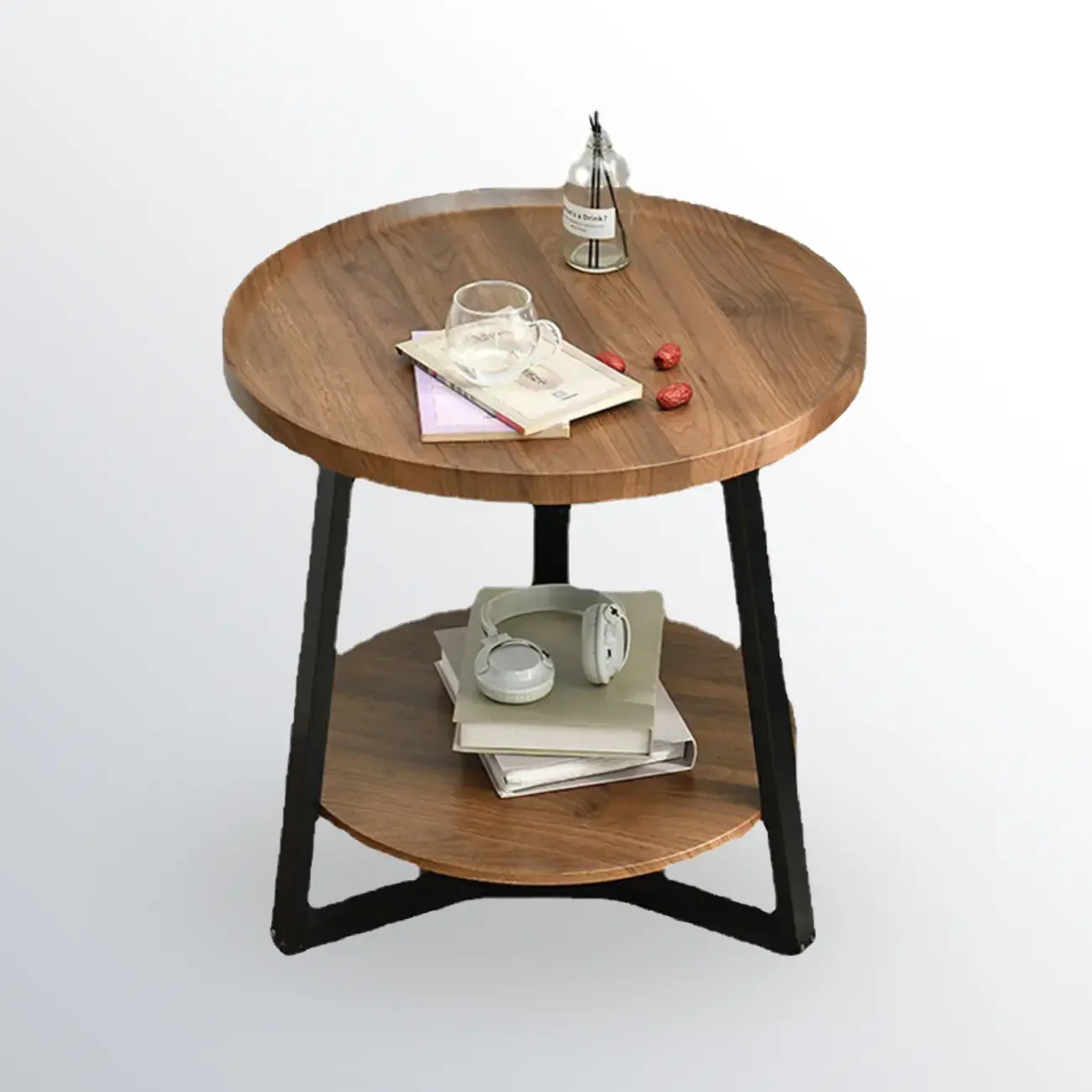 Modern Wooden Top Tray Coffee Table with Cross Legs & Shelf