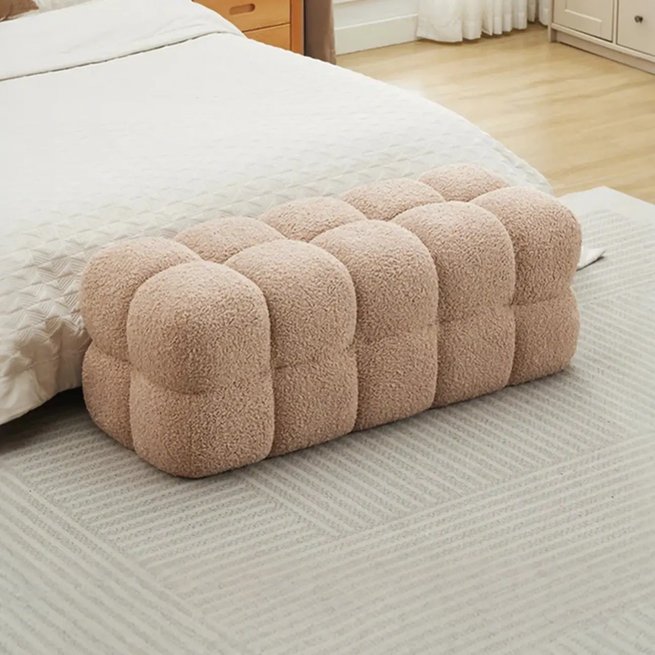 Modern Cloud-Shaped Boucle Upholstered Bedroom Bench