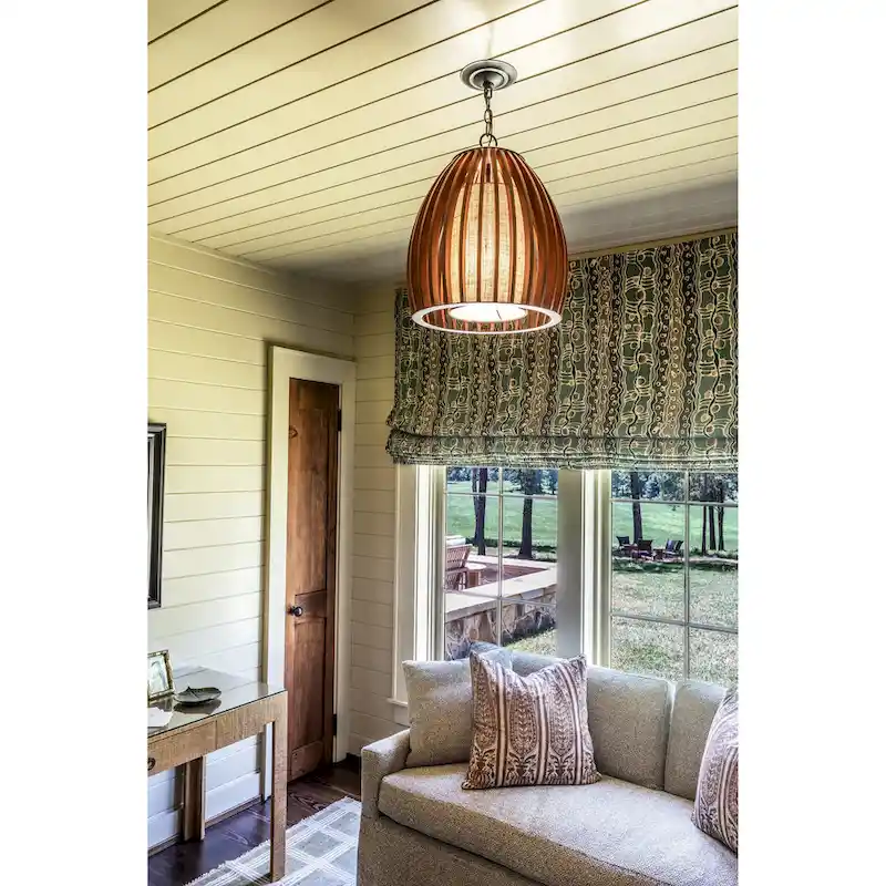 Currey & Company Carling Wood Pendant - 19 h x 17 dia