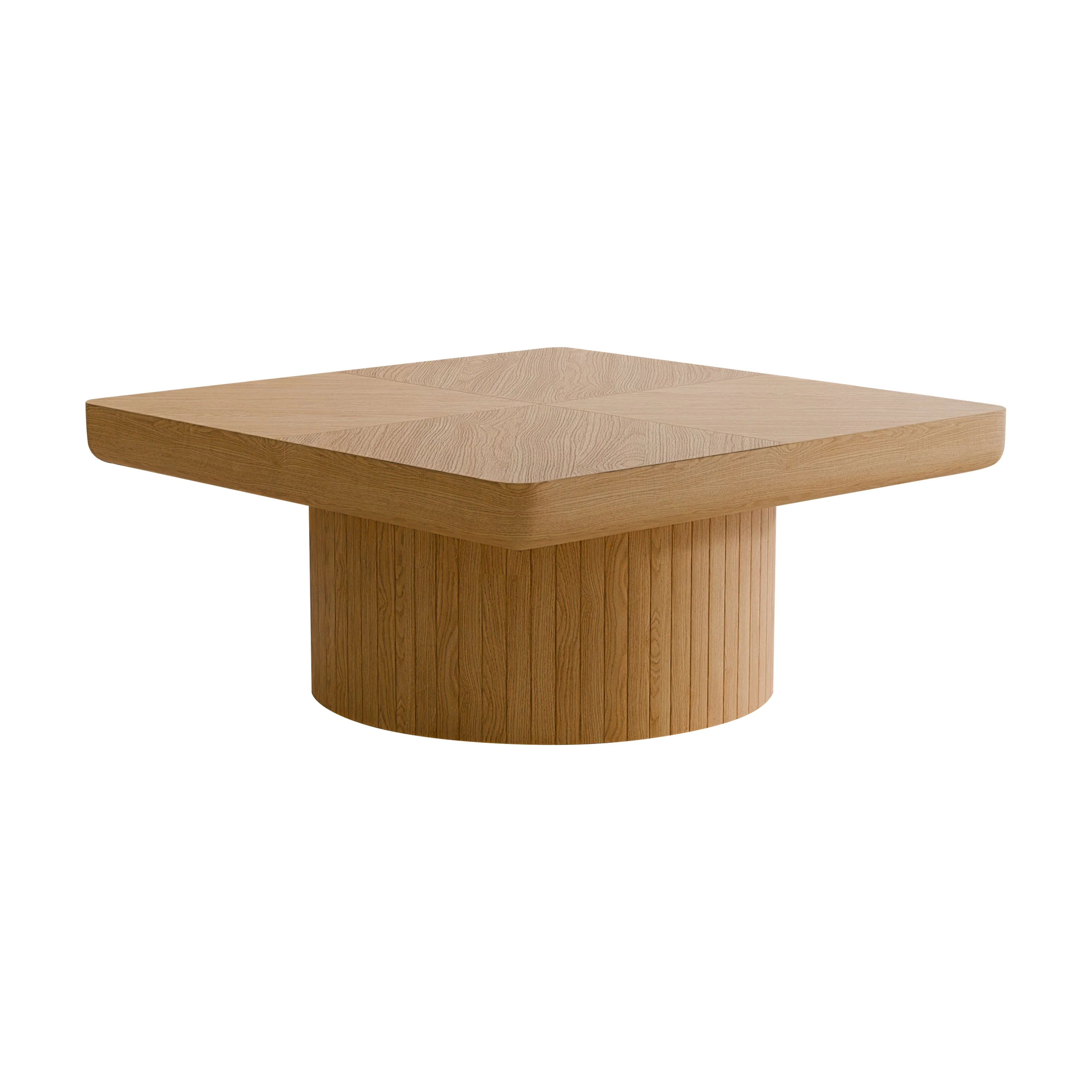 Modern Veneer 34.6'' Square Fluted Cylindrical Base Coffee Table