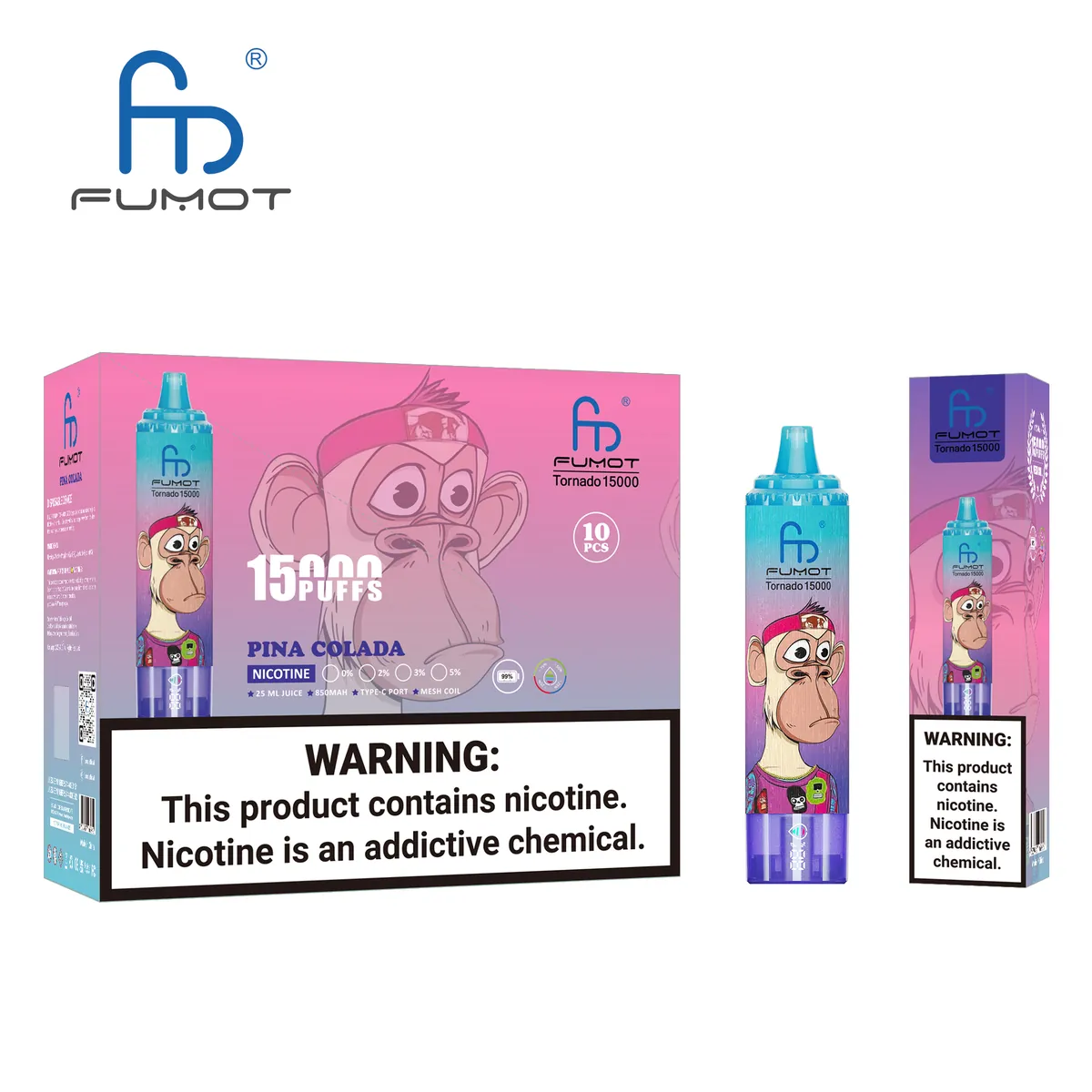 Fumot Tornado 15000 Pina Colada – 10er-Displaybox mit Einweg-Vape und Einzelpackung