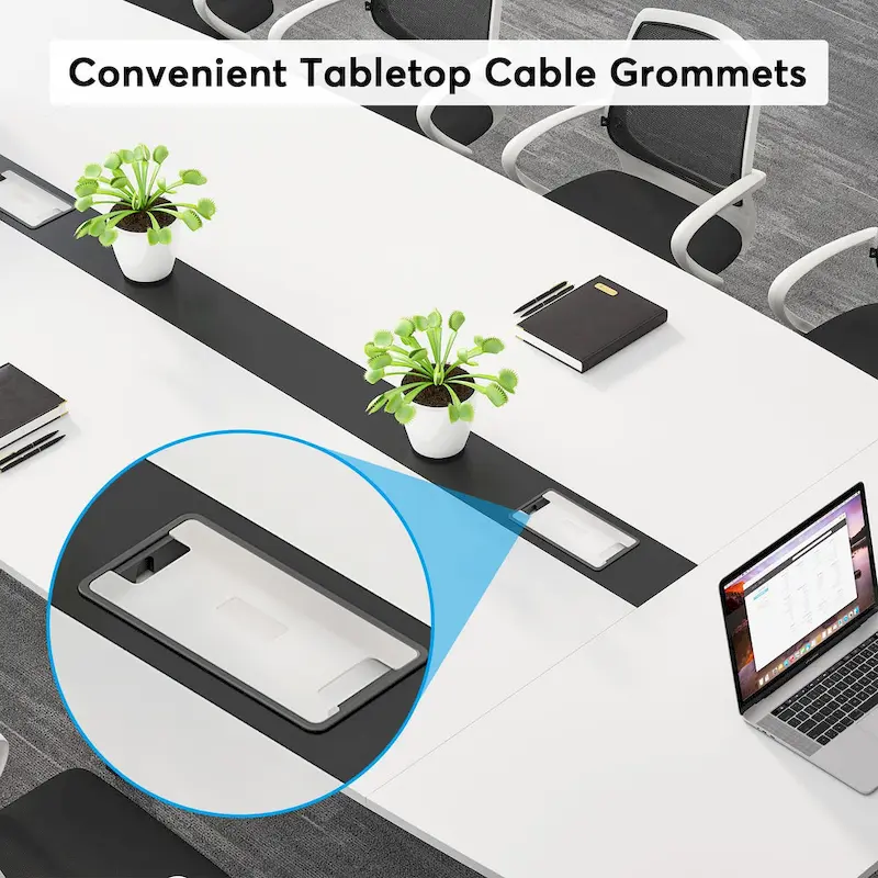 8FT Conference Table,Boat Shaped Meeting Table with Rectangle Grommet