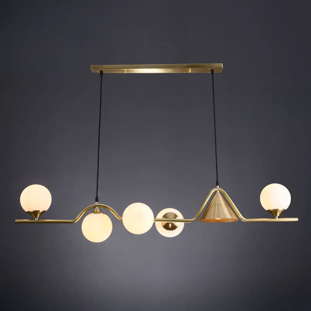 Dining Area Modern Brass Glass LED Island Pendant Light